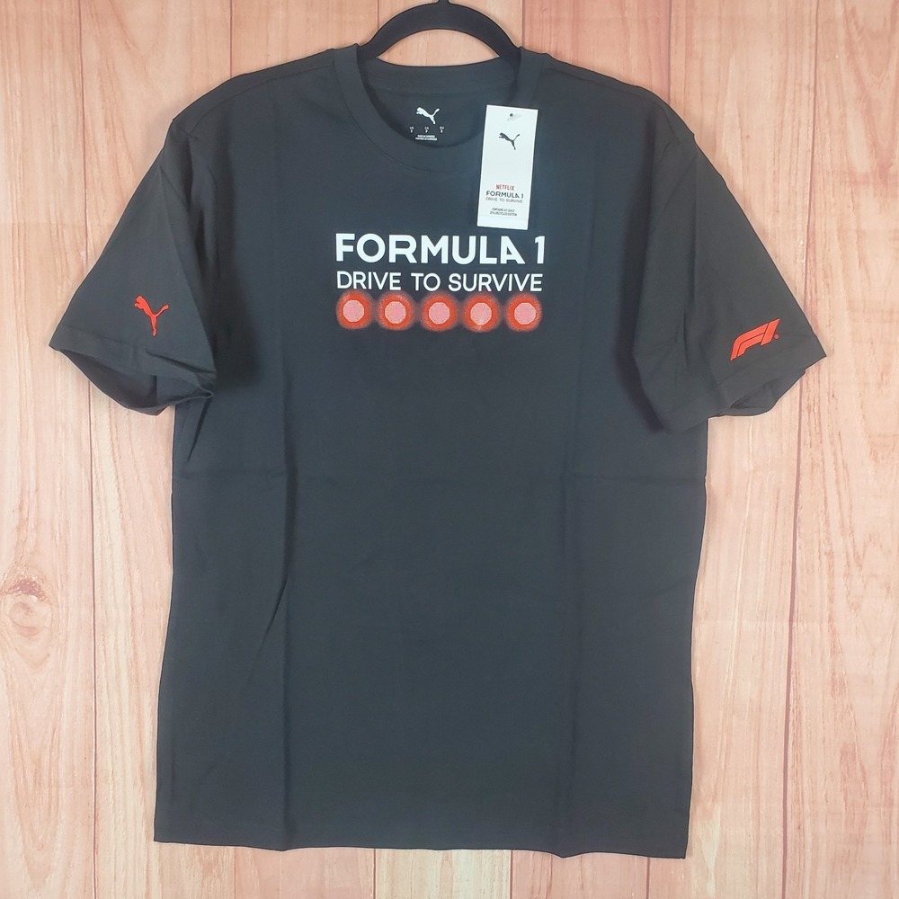 PUMA Formula 1 Drive to Survive Mens T-Shirt Small Black Short Sleeve Pullover